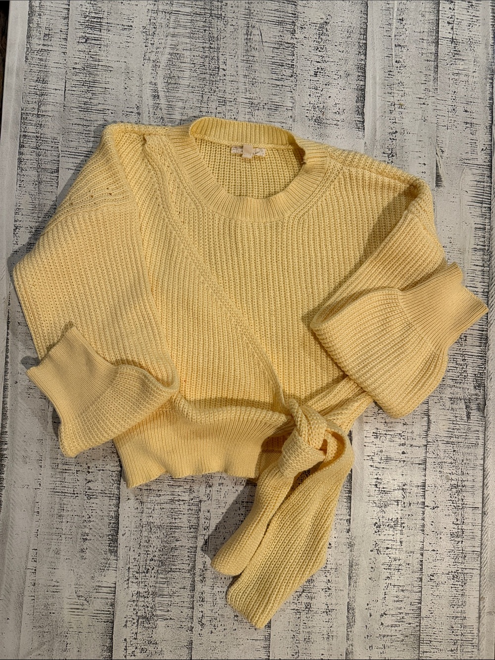 Women’s Cream Yellow Knit Crossover on Tie-Waist Sweater